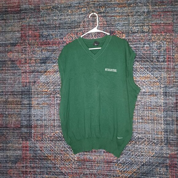 Vintage Y2K Nike mens Michigan State MSU Spartans team vneck sweater vest XL - Picture 1 of 5